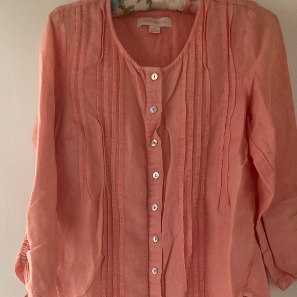 April Cornell Coral Linen Pintuck Top / XXS - Picture 1 of 5